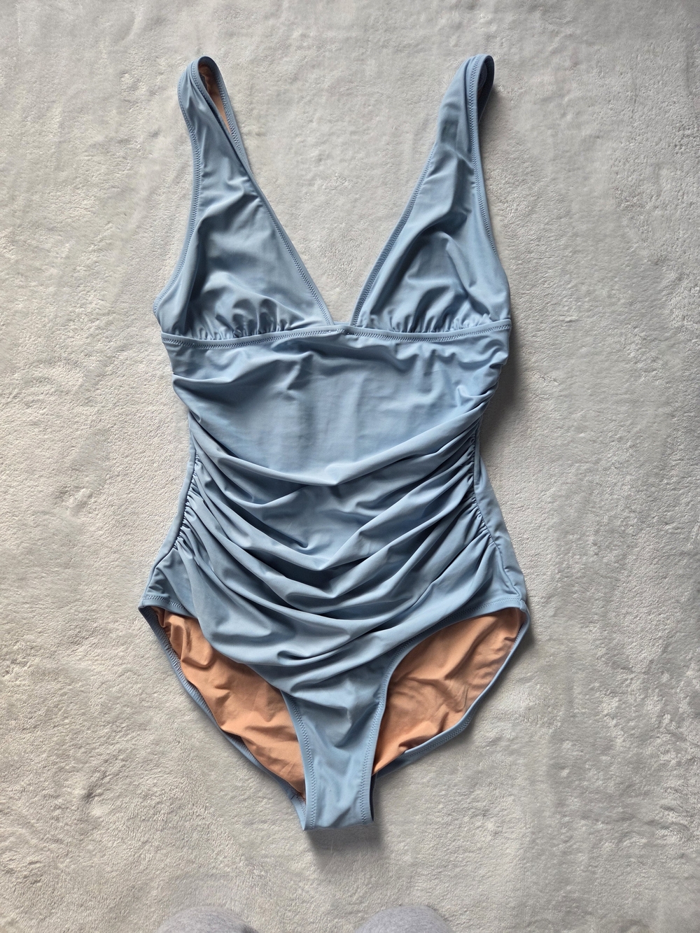 J. Crew Ruched Plunge V-Neck One-Piece Swimsuit Seacoast Light Blue Size L